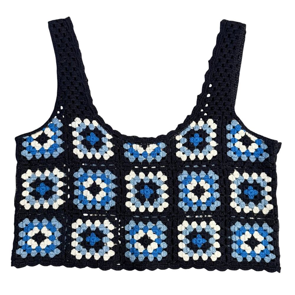 Granny Square Crop Tank Top Crochet Festival Coachella Sincerely Jules Women XS